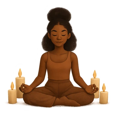self care aesthetic, black girl with brown skin, meditating with candles, peaceful and calm vibe sticker