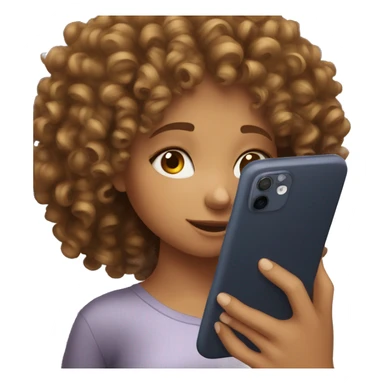 a curly haired girl looking down at the phone in her hand sticker