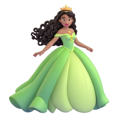 Disney Princess Tiana with extremely long black curly hair flowing down, 2c-3b curl pattern sticker