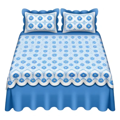 blue and white floral bed sheet with scalloped edges  sticker