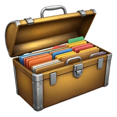 3D old Brown golden toolbox filled with files sticker
