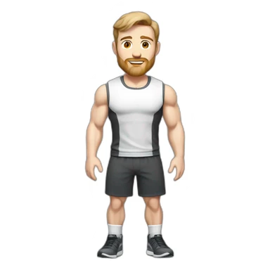 Full height Pale skinned fit man With biceps, Realistic eyes and mouth, light brown hair and stubble In dark gray sleeveless mike, black oversize sports shorts, watch and white sneakers. sticker