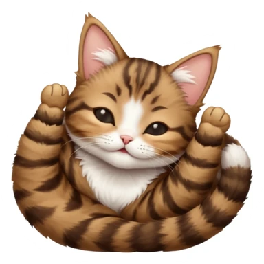 dark brown tabby and white small cat in funny positions upside down with eyes closed sticker