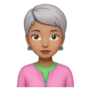 Brown woman with short gray hair wearing pink and green outfit  sticker