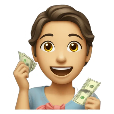 girl rejoices at money sticker