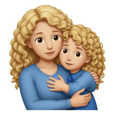 a mother with blond curly long hugging his son with brown hair and like saying its okay sticker