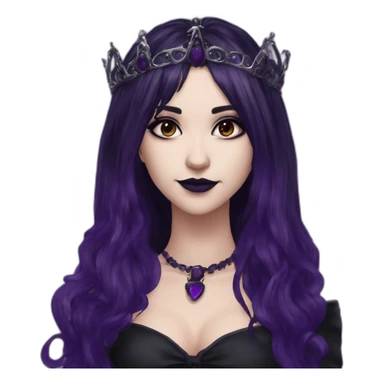 Elissabat-with-bangs-long-hair-dark-purple-and-black-vampire-goth-makeup-crown-pinkeyes sticker