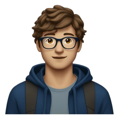 A 20-year-old man with a dark blue hoodie, brown hair and rectangular black glasses ￼ sticker