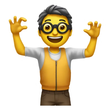Create an emoji with the 'goggles celebration' gesture, where both hands form circles in front of the eyes, conveying excitement and joy, with a yellow face and playful energy. sticker