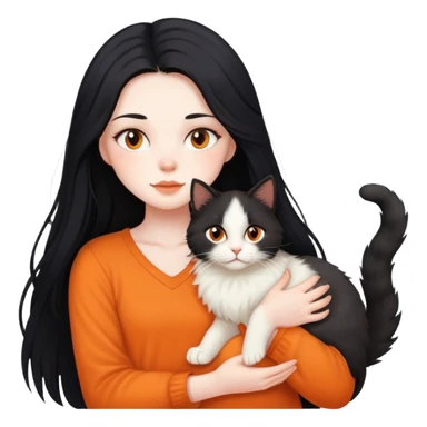A girl with long black hair holding a Devon cat sticker