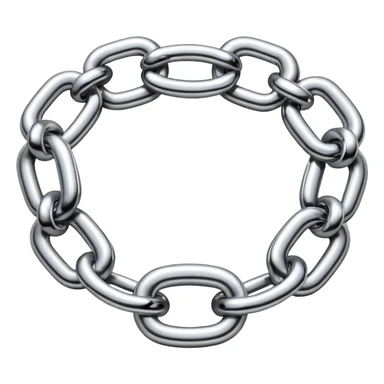 A thick luxury chain emoji made of liquid silver chrome, smooth rounded links, glossy metallic reflections, heavy swag aesthetic, minimalistic iOS emoji style, centered, clean white background sticker