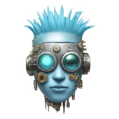 Pastel blue Mohawk cyborg head with silver steampunk goggles and circuits sticker