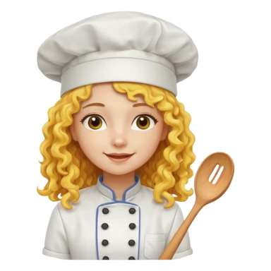 girl, yellow Long curly hair, happy, wearing chef uniform and chef hat sticker