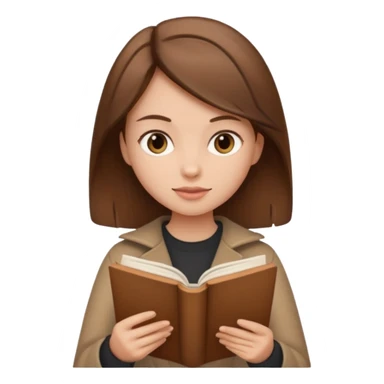 Brown hair girl in brown clothes reading a beige book sticker