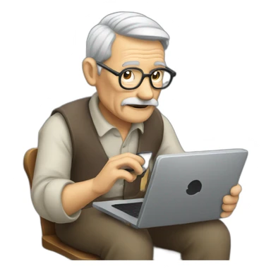 Oldman typing on his phone sticker
