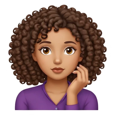 Mixed girl with curls blushing with her hands rested under her chin sticker