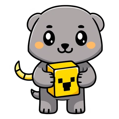 cartoonish cute mole holding a Minecraft gold block sticker
