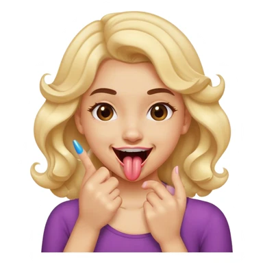 A pretty girl putting her tongue over her top teeth while smiling and curling a of her fingers in front of her mouth  sticker