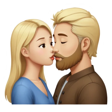 Asian girl kissing a man with blonde hair and brown beard sticker