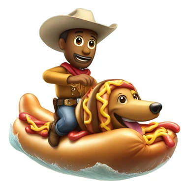 Cowboy riding a hotdog and beach in ocean  sticker