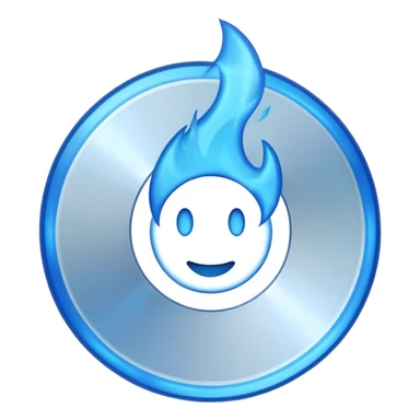 A minimalist CD disc with a subtle blue fire design, emoji style, blue fire, variation 2. sticker