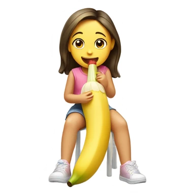 Little girl sitting on a banana eating a popsicle sticker
