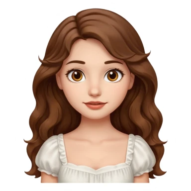 создай светленькую девушку , с каричневвми длинными волнистыми волосами , карие глаза, длинные ресницы , пухлые губы  и ямочки на щеке , на подбородке маленькая родинка sticker