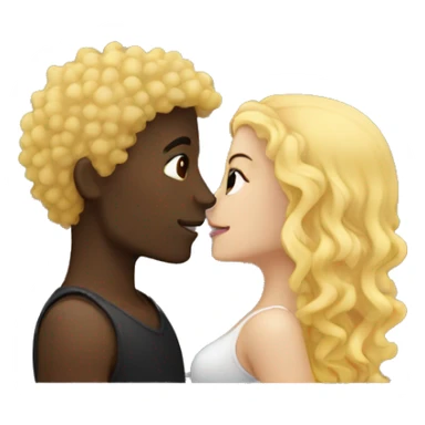 blonde curly hair female and dark skin male kissing  sticker