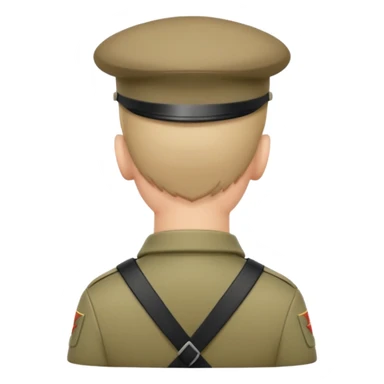 back view of soldier's head wearing a military cap or beret sticker