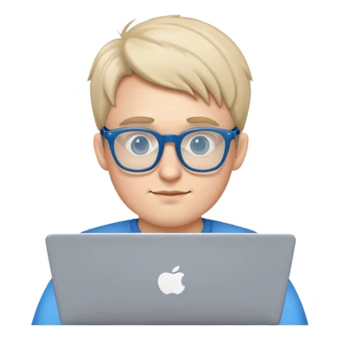 a nerd and an excellent student with blue glasses withlaptop sticker