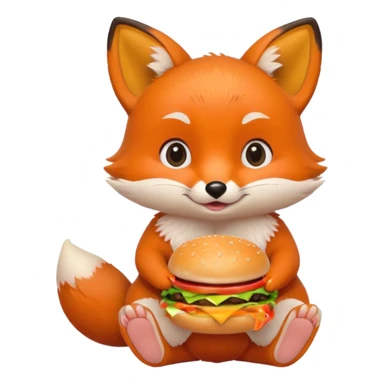 a sitting baby fox with a burger sticker