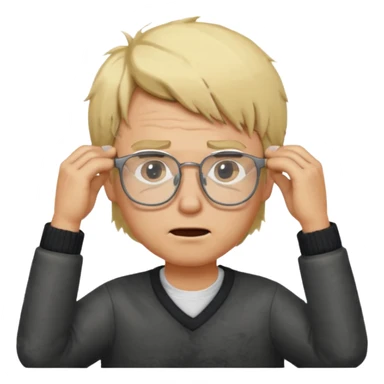 Man pulling hair out with glasses and blonde sticker