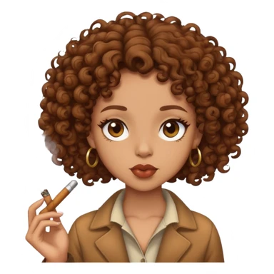 Lightskin girl with brown curly hair smoking a wood sticker