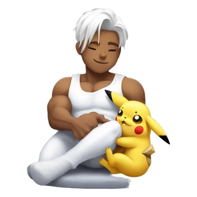 Pikachu cuddling in white bodybuilder lap sticker