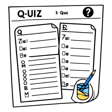quiz paper with options a) and b) clearly visible, multiple choice answer sheet sticker