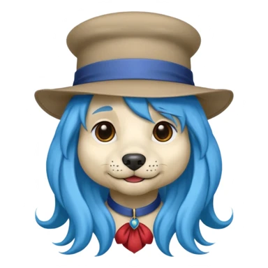 fancy dog with long blue hair, wearing hat sticker
