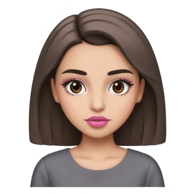 Hidjab girl that is wearing gray dress, and her brow is thick so her eyelash is tall and rumol is pink sticker