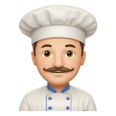 Est-ce que tu peux me faire un chef cuistot qui ressemble à Philippe Etchebest et qui est devant un restaurant? Est-ce que tu peux le faire souriant, avec une moustache de cuistot? 
 sticker