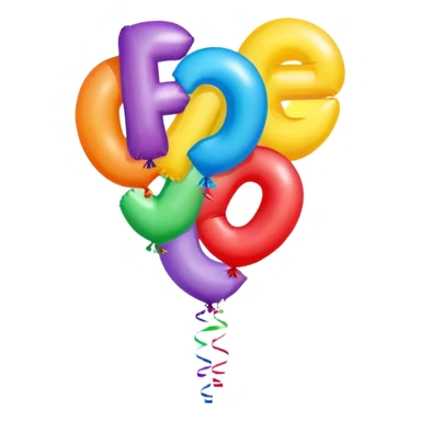 Ballooons that are in the shape of a E , T  and A sticker