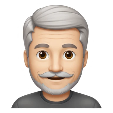 50 yr old man salt and pepper hair, side swept part, short beard and moustach sticker