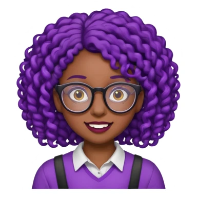 nerd emoji like with glasses showing only her buck teeth but it’s a black girl with purple black curly hair sticker