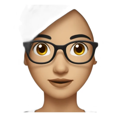 generate emoji unrussian girl with long black hair, glasses, dark-black hair, brown eyes sticker