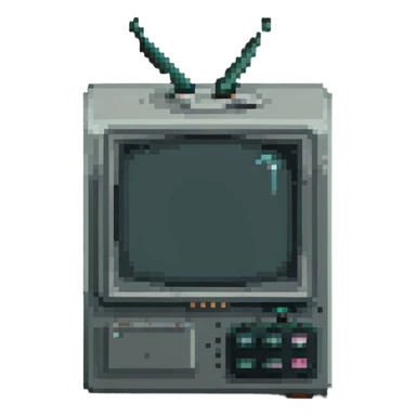 Pixelated old CRT television with knobs and antenna sticker