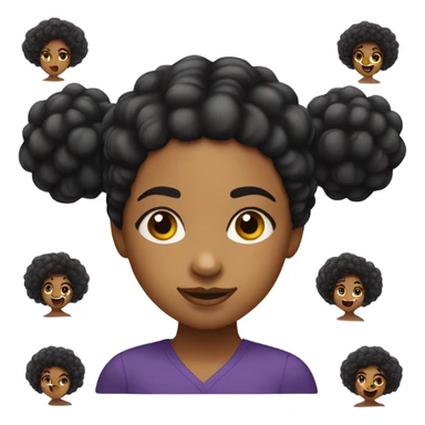 Light skin black girl with 2 black puff balls as hairstyle with various facial expressions  sticker