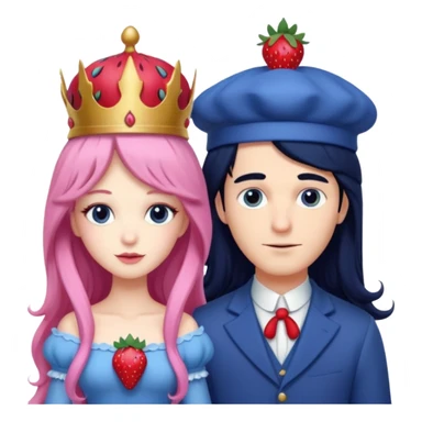 pale blueberry prince man. Handsome with long black hair blueberry hat and clothes next to pale strawberry princess woman with strawberry hat eyelashes long pink hair and strawberry dress sticker