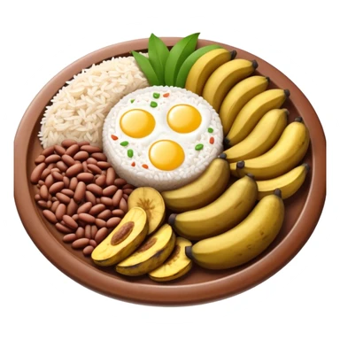 Cinematic Realistic Bandeja Paisa Dish Emoji, depicted as a hearty platter featuring beans, rice, meat, and plantains rendered with detailed textures and vibrant, robust lighting. sticker