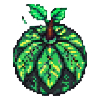 Green digital bomb with leaf-shaped fuse at the top, round black bomb body with green accents, pixel art style sticker