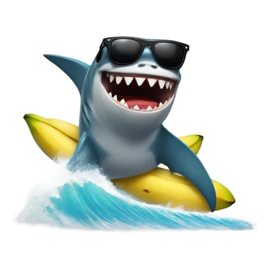 A shark with sunglasses surfing on a wave of bananas sticker