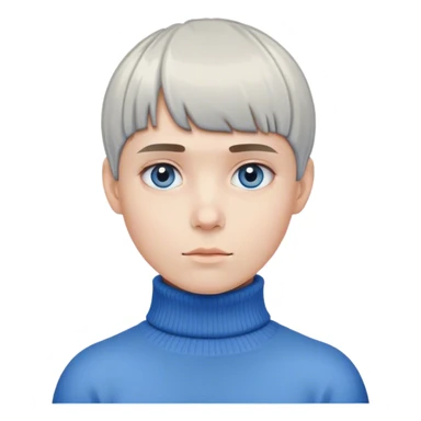 Grey bowl cut, blue eye, chunky turtleneck sticker