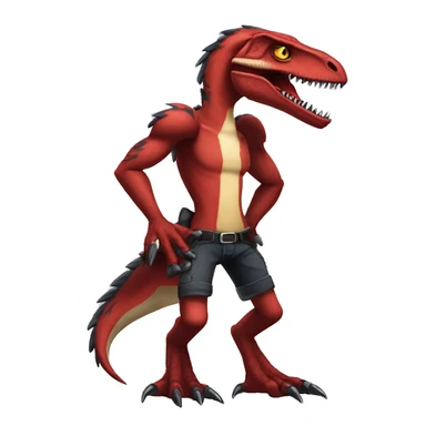 Red edgy badass velociraptor Digimon full body sticker